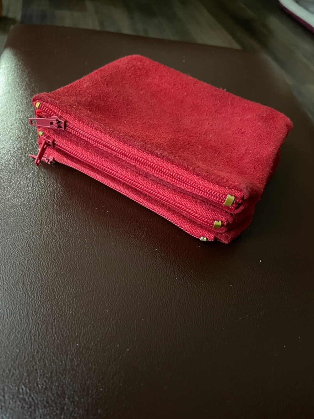 VTG Red Suede Triple-Zip Travel Jewelry bags